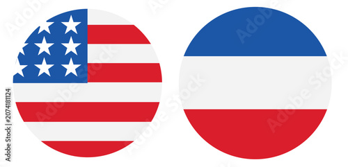Photos Round icons with flags of the united states of america and yugoslavia isolated o