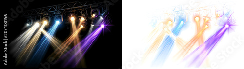 Stage lights, colorful beams, spotlight effects, concert lighting