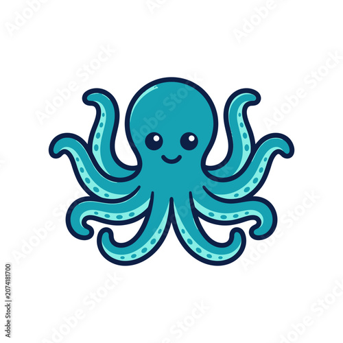 Cute cartoon octopus illustration with big eyes and a smile.