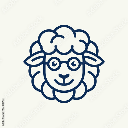 Cute cartoon sheep wearing glasses logo design.