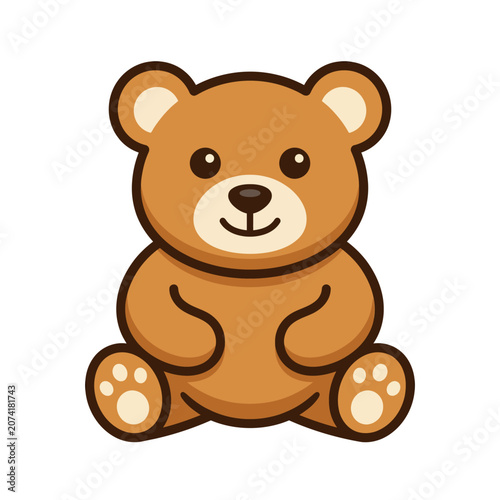 Cute cartoon teddy bear illustration sitting happily.