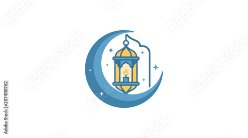 Quadro em tela Minimalist flat design elegant Ramadan crescent moon icon with spiritual observa