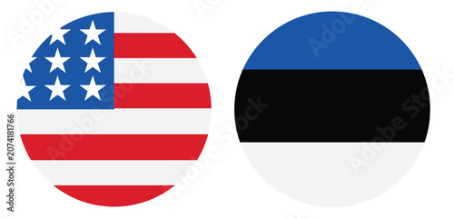 Foto Round flags of the united states of america and estonia isolated on transparent