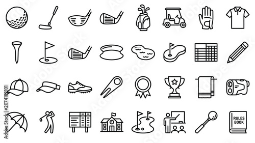 Photos Vector Golf Sports Icons with Clubs, Balls, and Course Elements