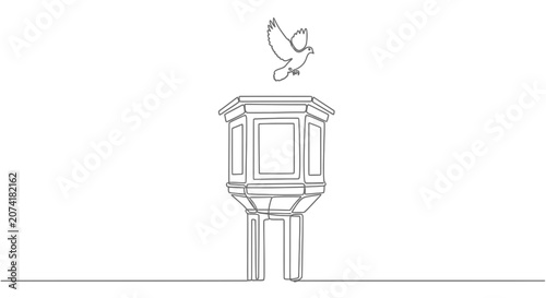 Church Pulpit Vector with Flying Dove Continuous Line Art