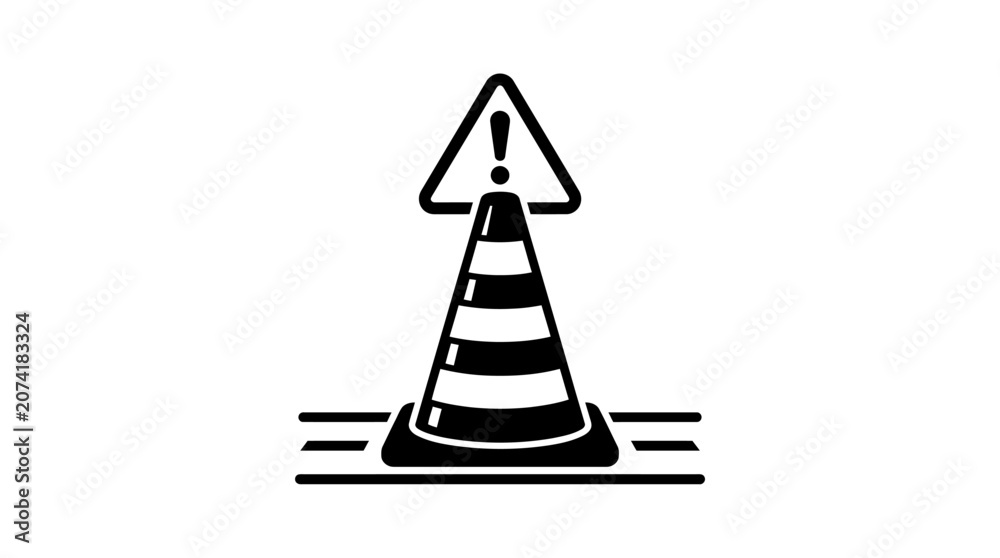 Fototapeta premium Black and white traffic cone icon.