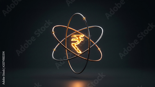 Indian rupee symbol inside center of the atom
