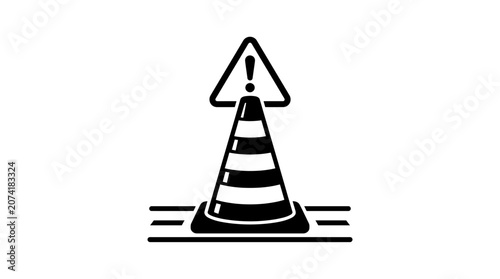Tableau sur toile Black and white traffic cone icon.