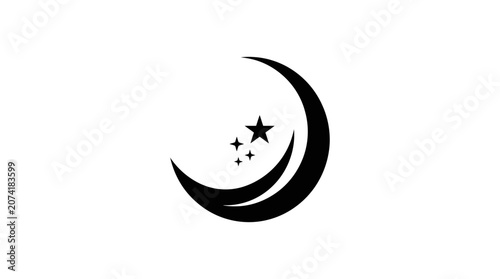 Tableau sur toile Black crescent moon with stars symbol.