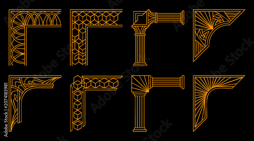 Fotografija Set of decorative golden corner border vector graphic elements featuring intrica