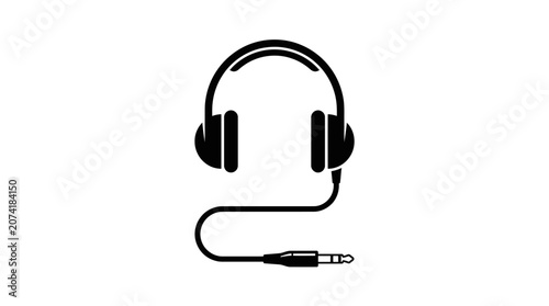Tableau sur toile Black Headphones with Cord and Plug.