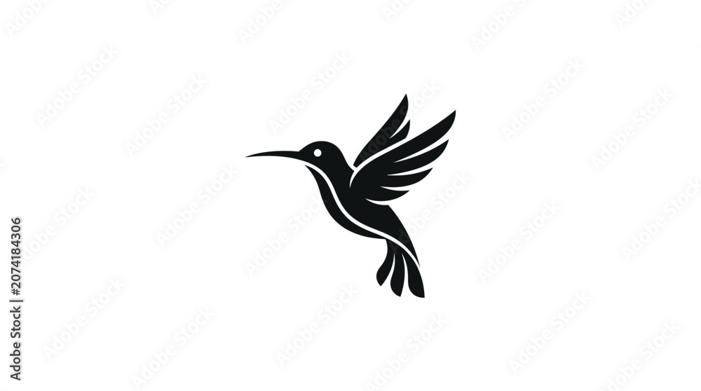 Obraz premium Black Hummingbird in Flight Silhouette.