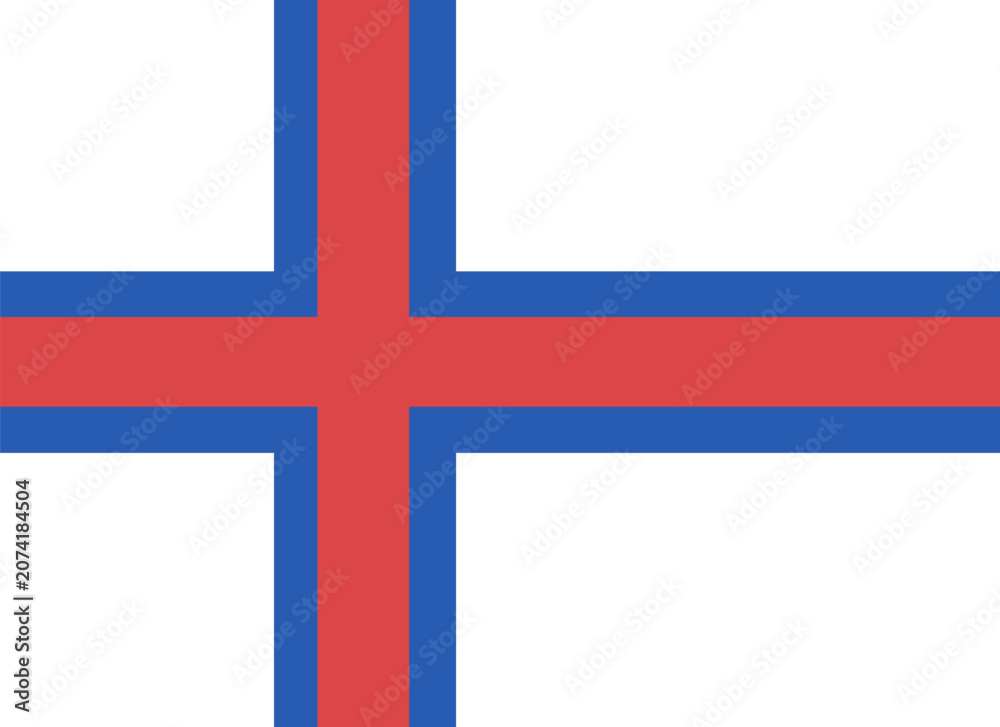 Fototapeta premium Faroe Islands flag icon, sticker. Flag of Faroe Islands with Nordic Cross in rectangle shape button, badge. National Faroe Islands flag rectangular banner, background.
