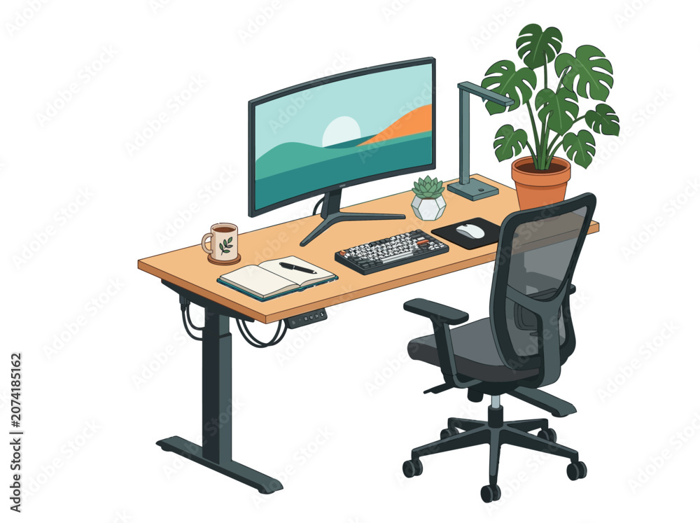 Fototapeta premium Office Desk with Computer Chair.