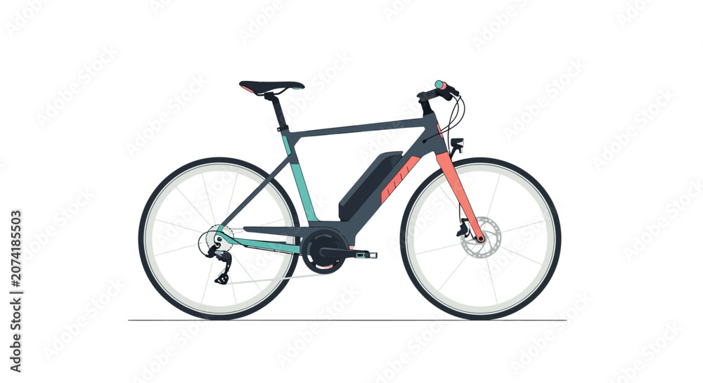 Fototapeta premium Modern Electric Bicycle Illustration on a Clean White Background