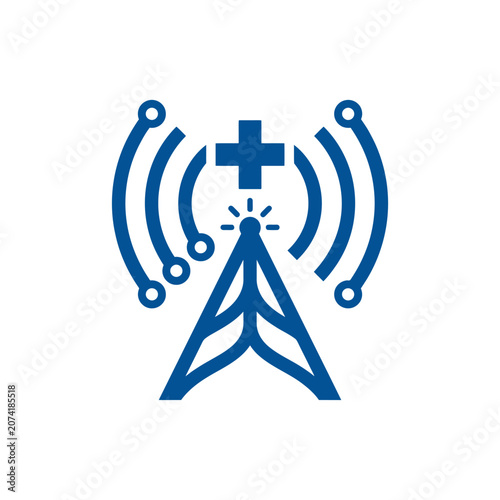A blue digital icon representing medical signal transmission technology