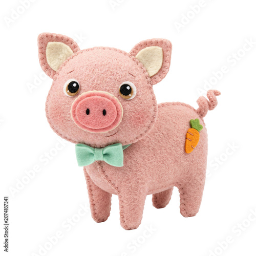 Handmade Felt Pig Plush with Bow Tie