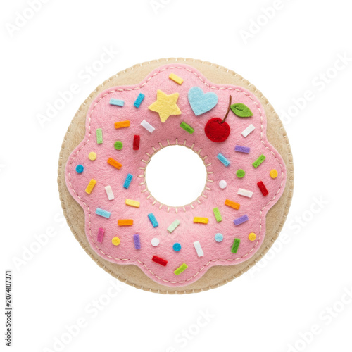 Colorful Felt Donut with Pink Frosting and Sprinkles