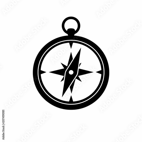 Compass, Navigation Icon, Directional Symbol, Travel Guide isolated on White Background Silhouette