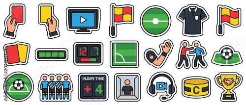 Tableau sur toile Football referee match sticker pack vector set with red card yellow card scorebo