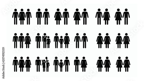 Diverse Group of Human Silhouettes in Various Poses.