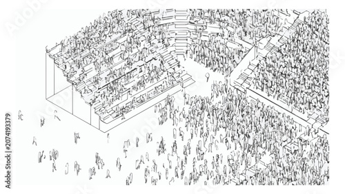 Crowd of People Gathering in Urban Public Space.