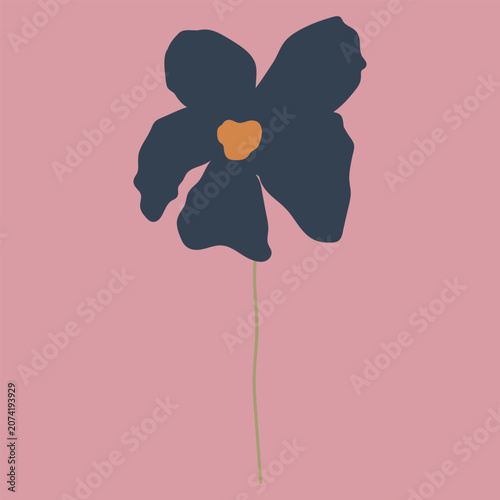 Abstract hand drawn purple flower on pink background, floral botanical vector illustration