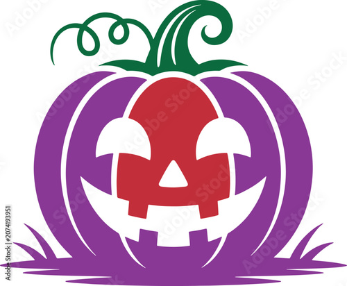 Purple Halloween Pumpkin Jack O Lantern Vector Illustration with Creepy Smiling Face