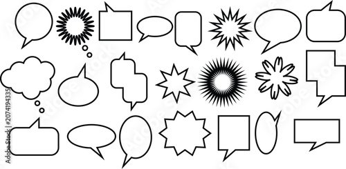 Collection of comic book style speech bubbles and thought clouds