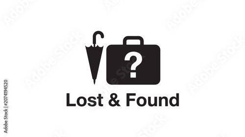 Umbrella and Briefcase with Question Mark Representing Lost and Found Concept Featuring Black and White, Icon, Symbol with Design and Vector Elements