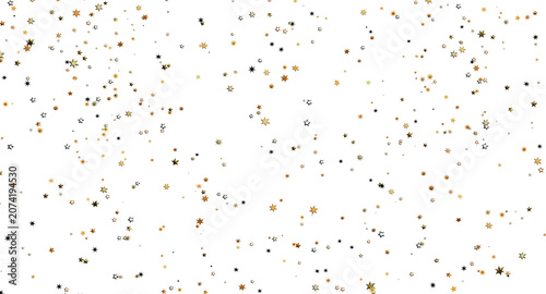 Photos Festive golden stars scattered on white backdrop, perfect for holidays, events, and joyous designs