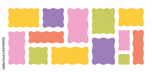Collection of colorful wavy edged rectangular shapes on white background