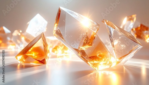 Sparkling crystals shine brightly on a reflective surface indoors