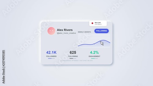 Neumorphic UI Social Media Analytics Dashboard Animation