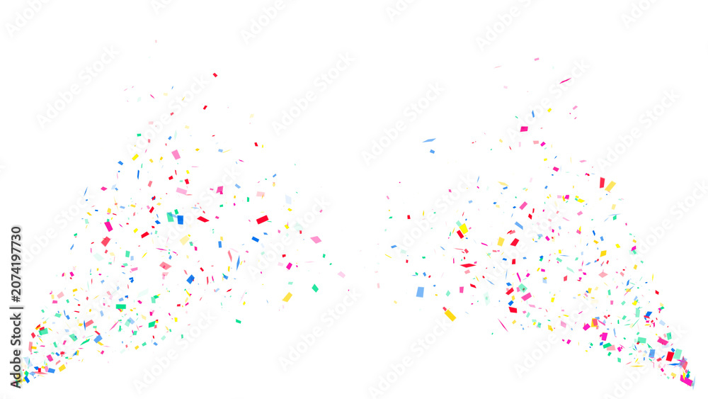 Fototapeta premium corner colorful confetti explosion isolated on transparent background, png birthday party and anniversary celebration overlay motion design element