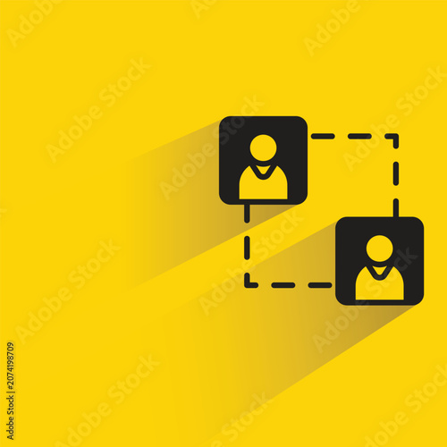 Fotografía linking people network icon with shadow on yellow background