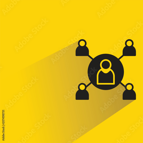 Fotografía linking people network icon with shadow on yellow background