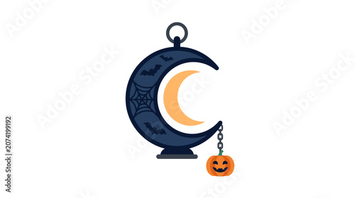 Minimalist Flat Design Halloween Haunted Lantern Icon with Spooky Glow and Classic Jack O Lantern Face for Seasonal Celebrations Creative Digital in White Space