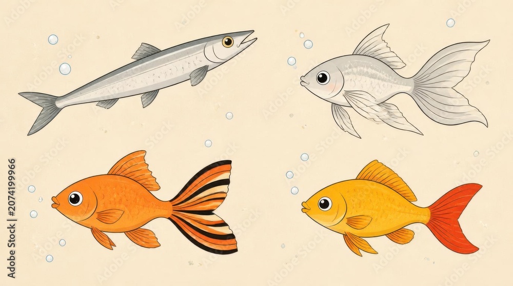 Fototapeta premium Collection of Aquarium Fish Illustrations Isolated on White Background