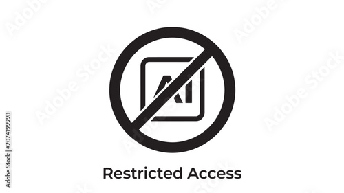 Icon Showing a Black 'Ai' Symbol Inside a Rounded Square, Which Is Then Crossed Out by a Prohibitory Circle, Depicting Restricted Access to Artificial