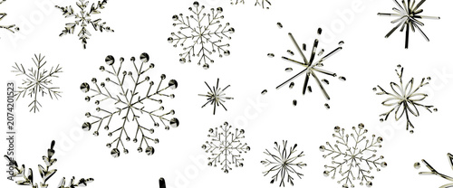 Foto Intricate silver snowflakes adorn a clean white background for winter holiday designs