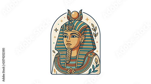 Ancient Egyptian Pharaoh Portrait Illustration - King Tut Headwear and Royal Symbols