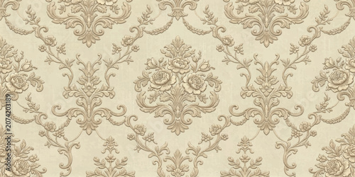 Cuadro en lienzo Seamless Vintage Damask Floral Wallpaper Pattern with Elegant Baroque Ornament A