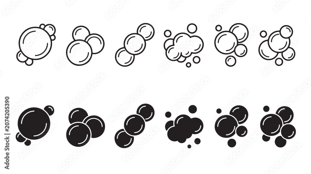 Fototapeta premium Teddy Bear Doodle Icons Set of Cute Smiling Characters with Outlines and Rounded Shapes in Two Color Variations