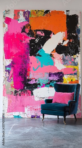 Colorful Abstract Art Pattern with Vibrant Pink Blue and Orange Brush Strokes