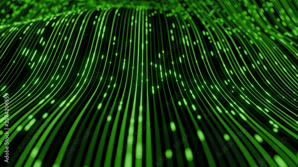 Fotografía Abstract 3D digital green lines background