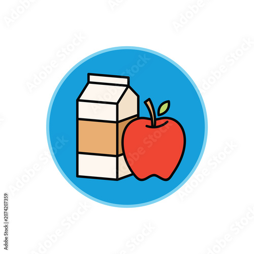 milk box with apple vector icon.