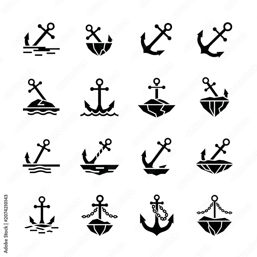 Obraz premium Nautical Anchor Icons Set
