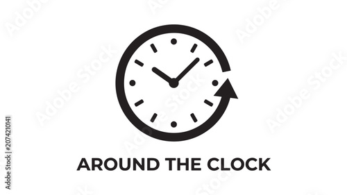 Clock Icon with Black Hands and Minute Marks, Showing a Specific Time Concept for Around the Clock Messaging
