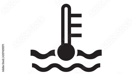 Thermometer Icon with Fahrenheit Scale and Water Waves Below Featuring Temperature, Symbol, Design with Vector and Illustration Elements